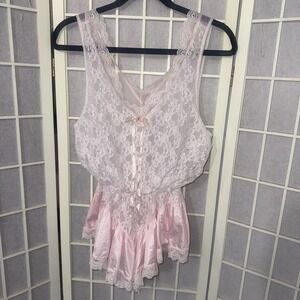 Vintage Tosca Slip Teddy Bodysuit  Babydoll Lingerie Romper Lace Playsuit Large